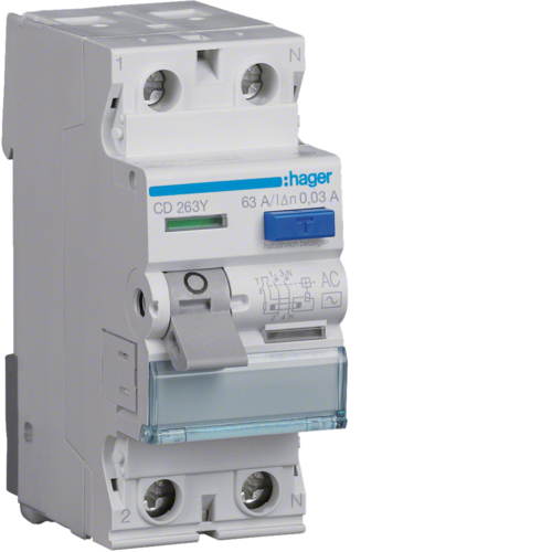 Hager CD263Y — RCCB 2P 63A 30mA AC