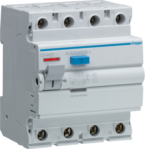 Hager CD440Y — RCCB 4P 40A 30mA AC