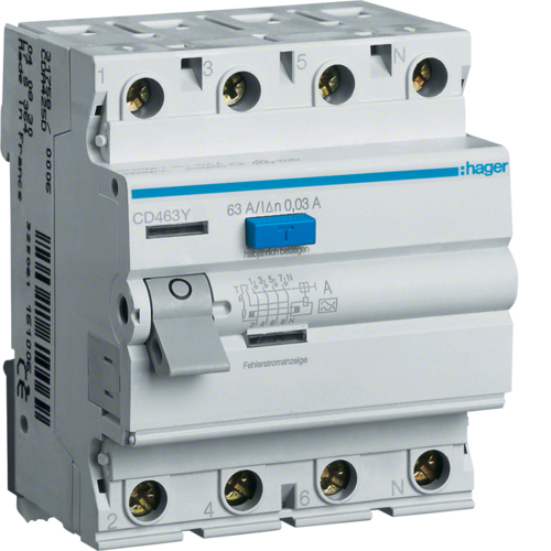 Hager CD463Y — RCCB 4P 63A 30mA AC