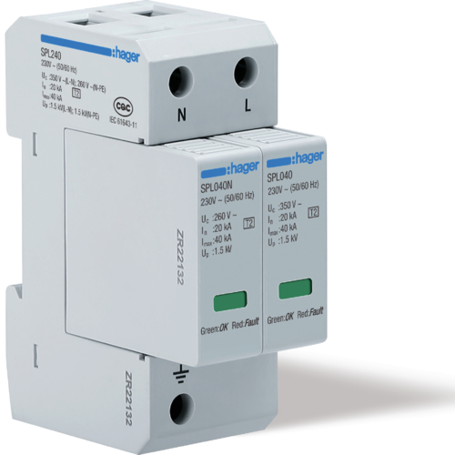 Hager SPL240 — SPD 2P T2 TNS/TT 40kA
