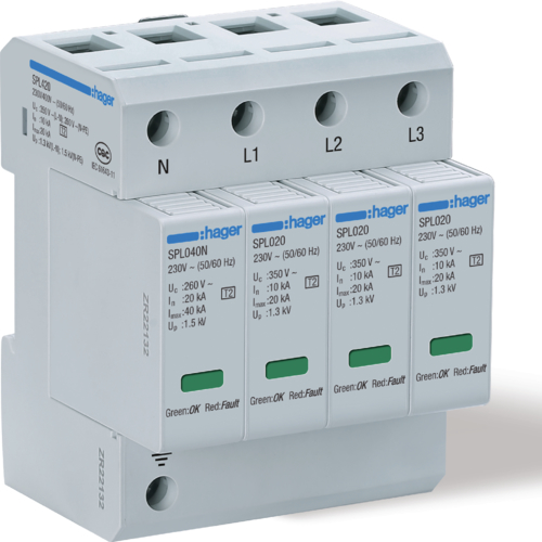 Hager SPL420 — SPD 4P T2 TNS/TT 20kA